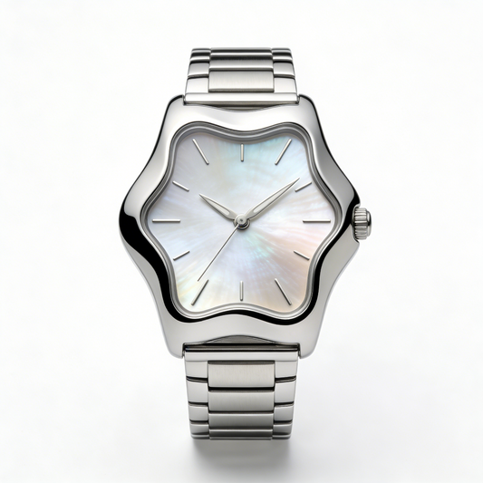 Wavy Case Mother of Pearl Watch with Stainless Steel Band