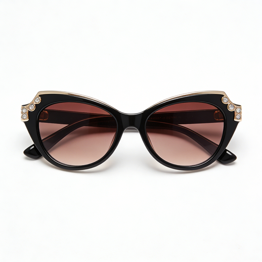 Sparkling Crystal Cat Eye Sunglasses Black Frame