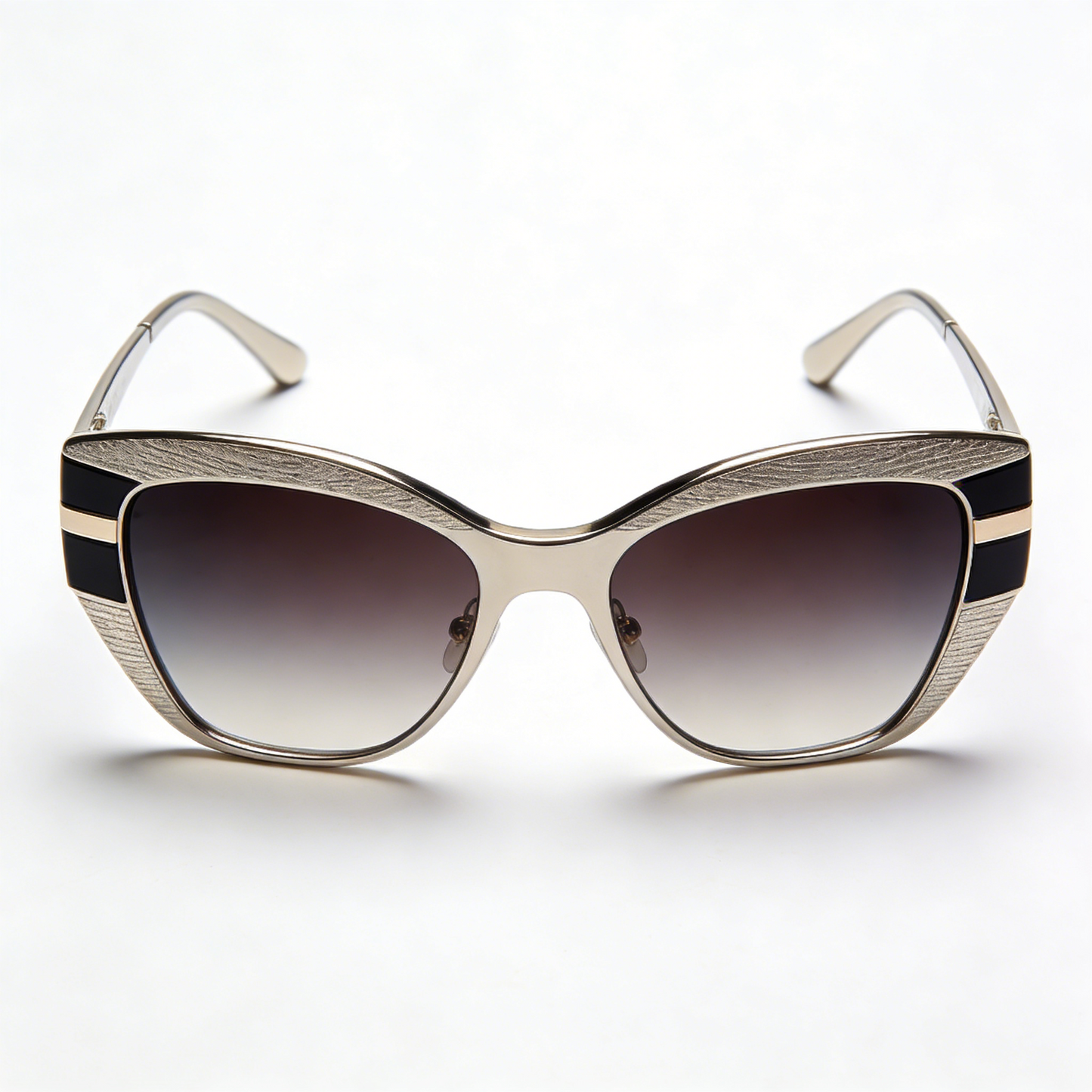 Textured Metal Cat Eye Sunglasses Black Inlay