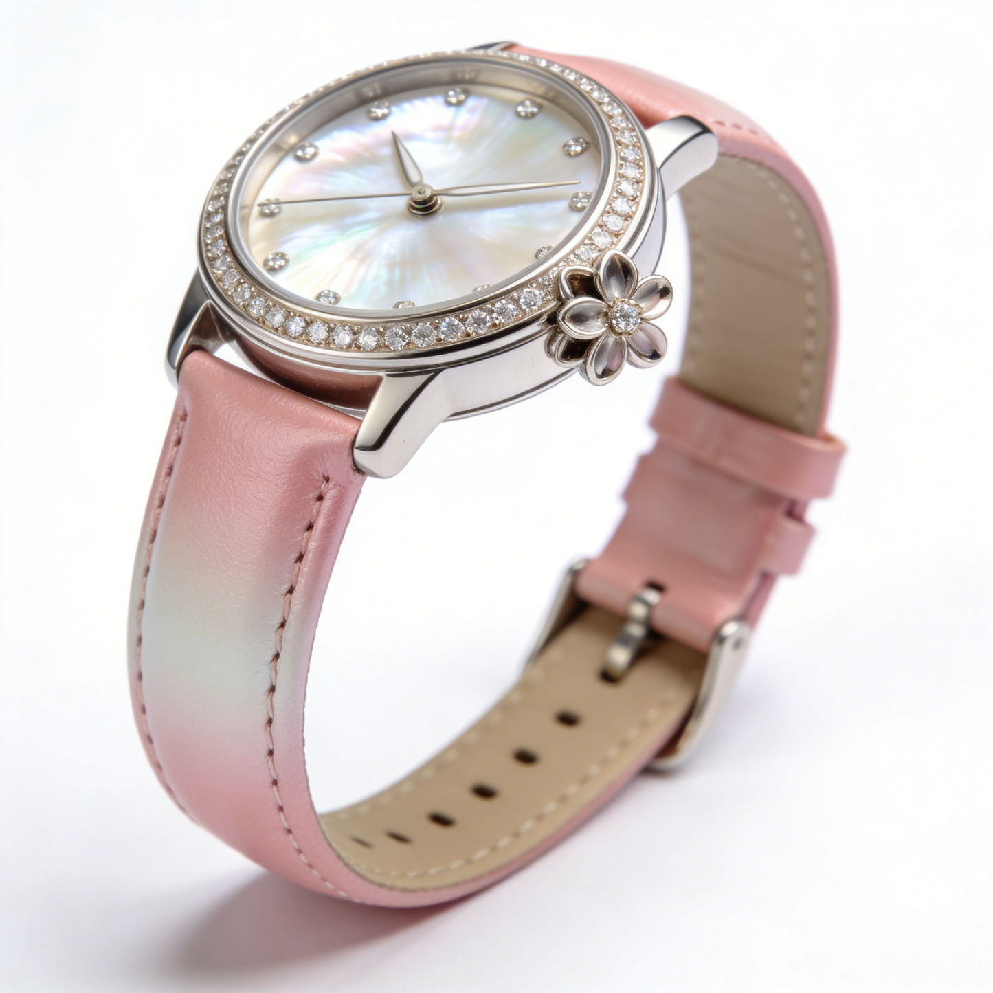 Luxury Pink Gradient Leather Women's Watch with Mother of Pearl Dial