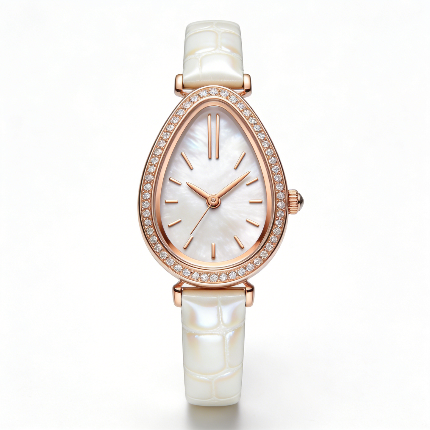 Rose Gold Teardrop Mother of Pearl Women's Watch with Crystal Bezel