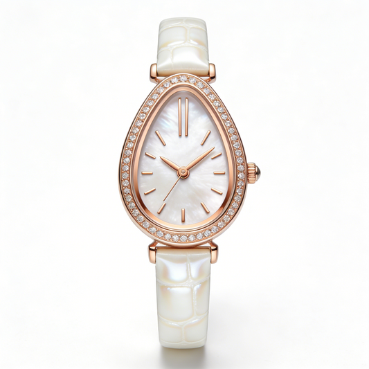 Rose Gold Teardrop Mother of Pearl Women's Watch with Crystal Bezel