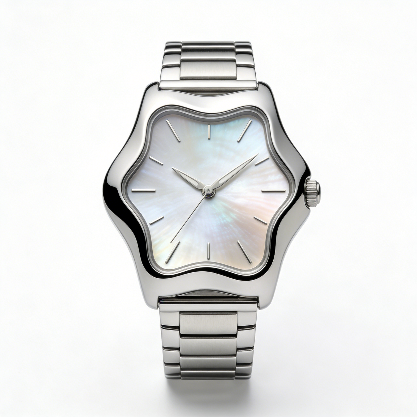Wavy Case Mother of Pearl Watch with Stainless Steel Band