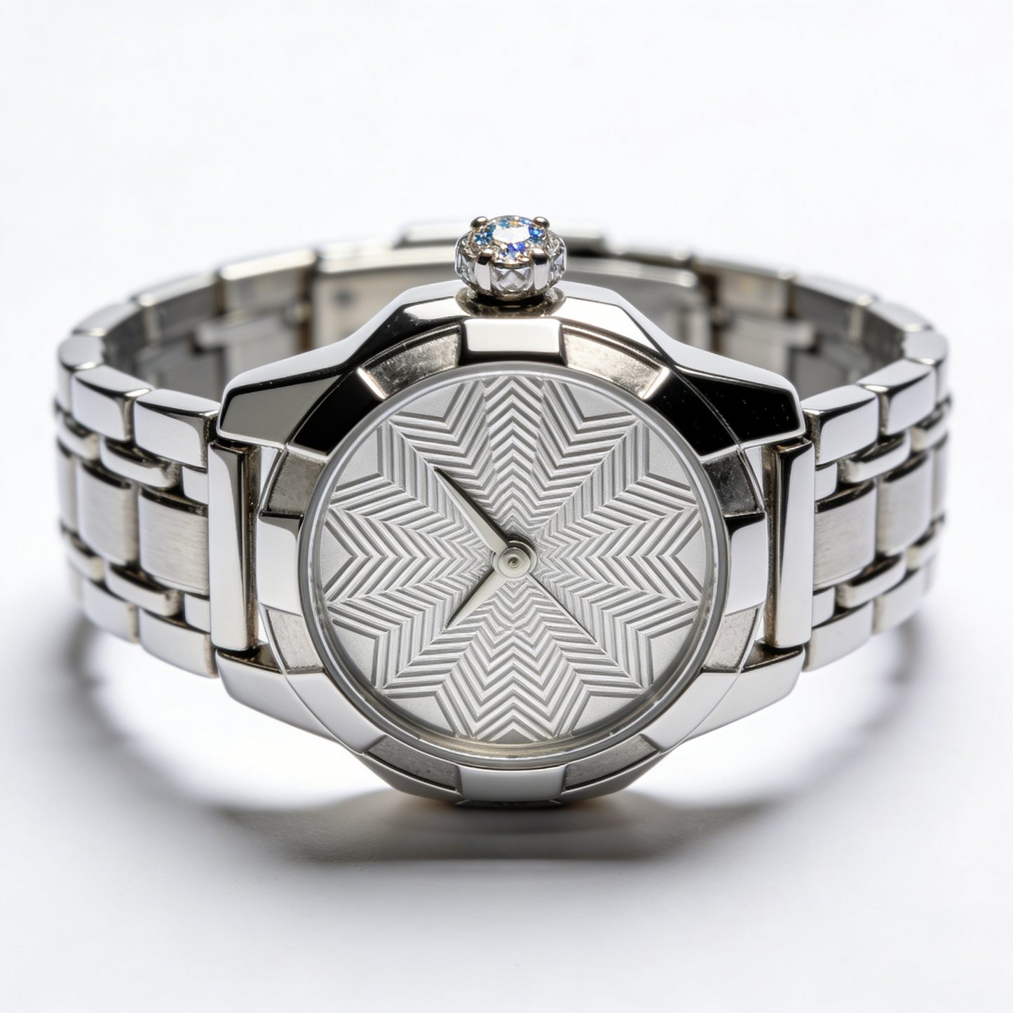 Luxury Silver Star Pattern Women's Watch with Diamond Crown
