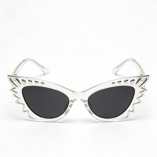 Clear Acetate Cat Eye Sunglasses with Studded Details