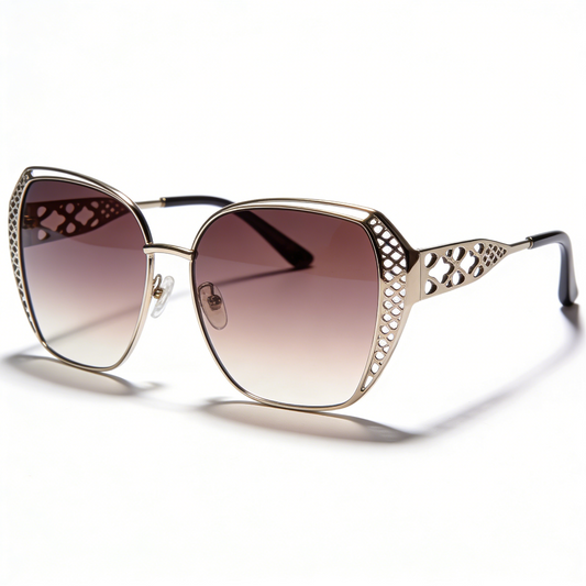 Modern Geometric Cutout Cat Eye Sunglasses Gold Tone