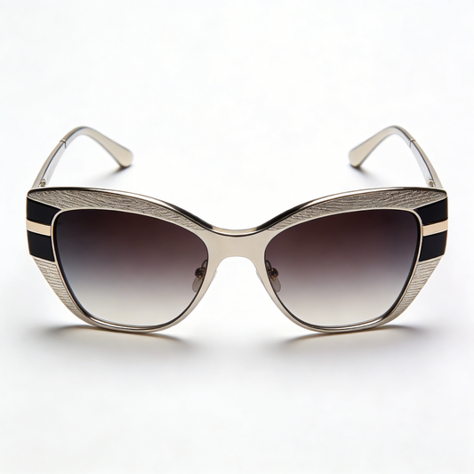 Textured Metal Cat Eye Sunglasses Black Inlay