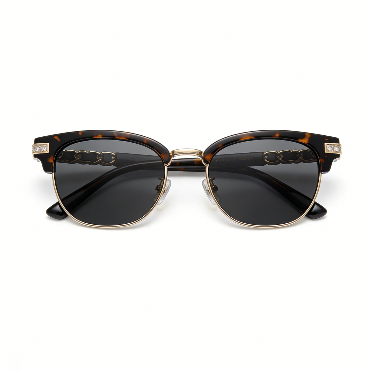 Tortoiseshell Browline Half-Rim Sunglasses with Crystal Accents