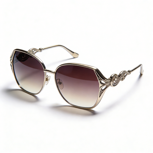 Vintage Ornate Carved Metal Oversized Sunglasses