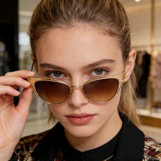 Minimalist Double Line Cat Eye Sunglasses Slim Frame