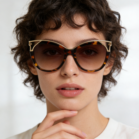 Classic Tortoiseshell Cat Eye Sunglasses Double Bridge