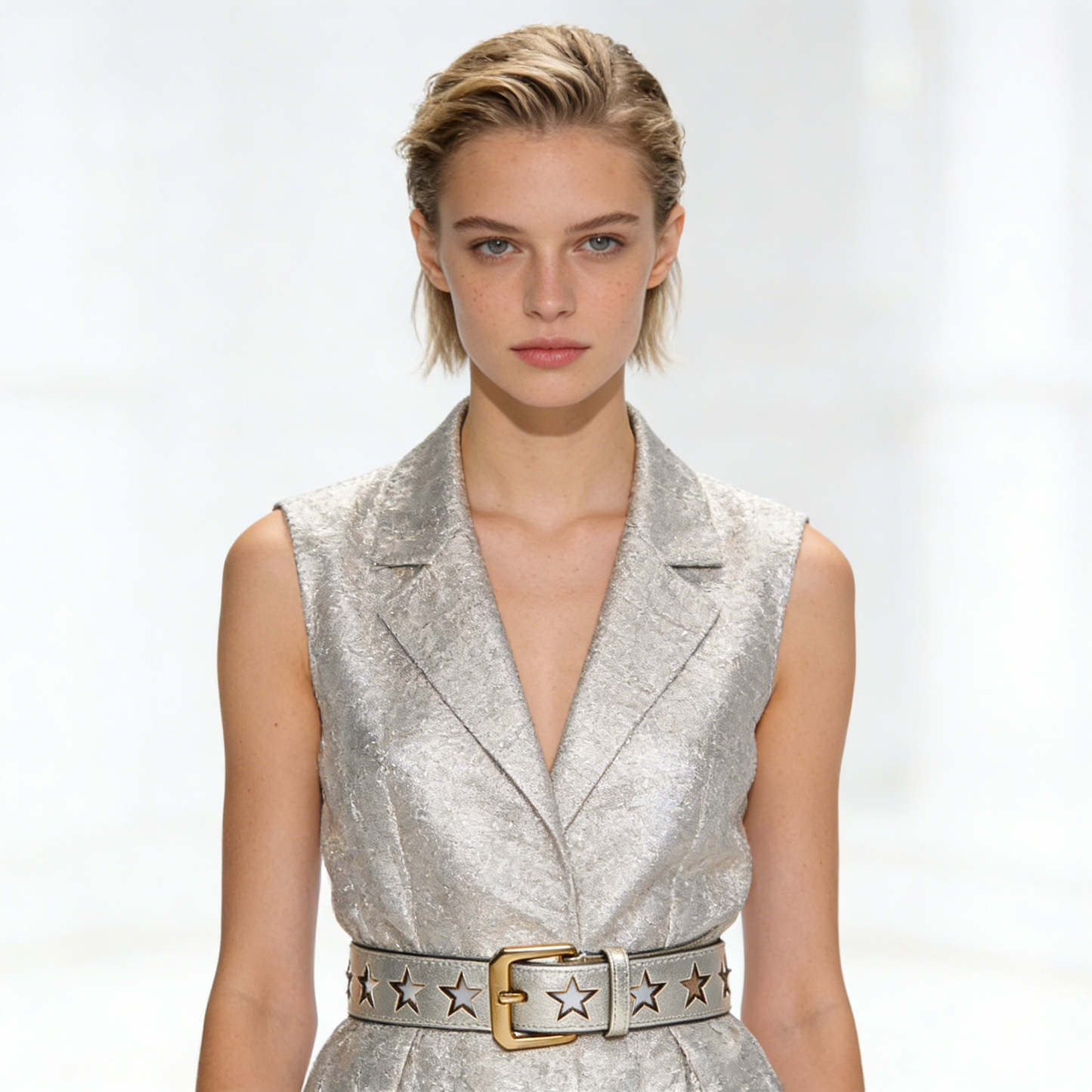 Gold Star Cutout Metallic Leather Belt