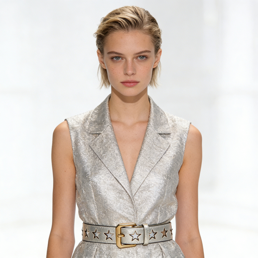 Gold Star Cutout Metallic Leather Belt