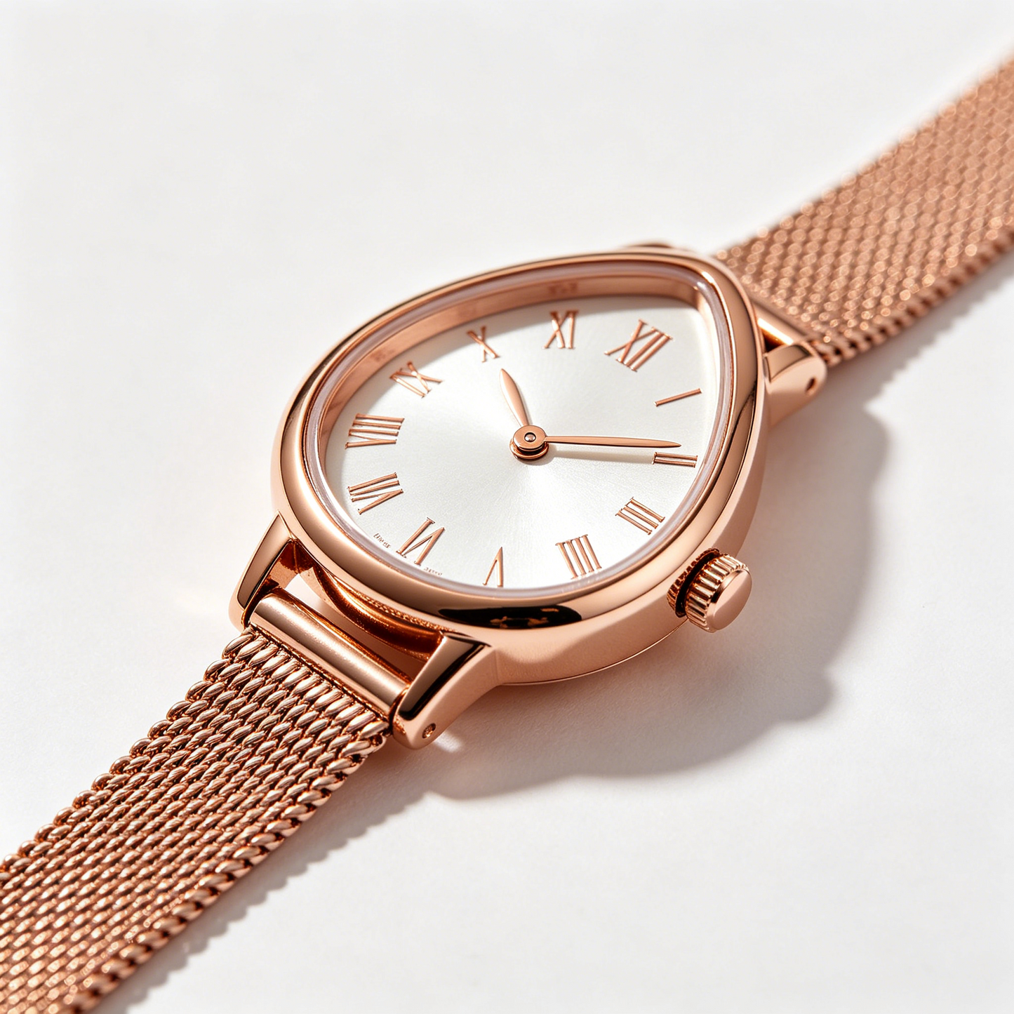 Vintage Rose Gold Teardrop Watch with Roman Numerals