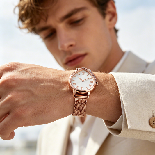 Vintage Rose Gold Teardrop Watch with Roman Numerals